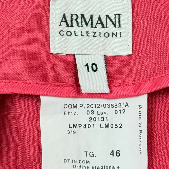 Armani Collezioni Women's Mid Rise 100% Linen Coral Trouser Pants Size 10 - Picture 5 of 10